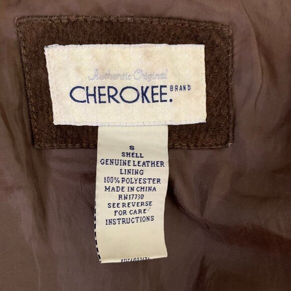 Vintage 90s Cherokee Leather Jacket S Brown Button Front Pockets Lined Collar - Picture 6 of 6